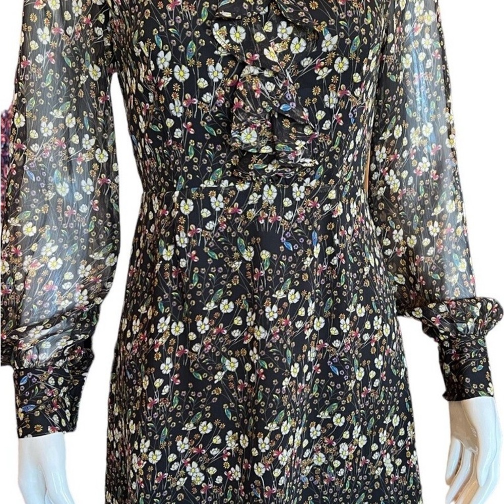 French Connection Black Floral Long Sleeve Dress